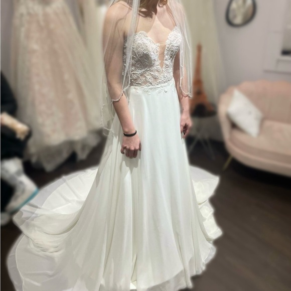 Strapless Wedding Dress - simple boho Aline lace